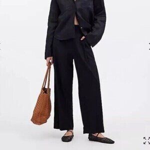 Madewell 8 Black Pull On Crop Pant Linen Blend Elastic Waist Pockets GUC